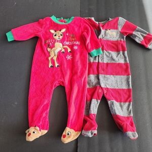 Festive Red Velour Baby's First Christmas Sleeper And Stripe Moose Sleeper
